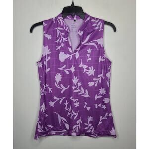Nike dri-fit purple floral sleeveless collarless polo shirt - small